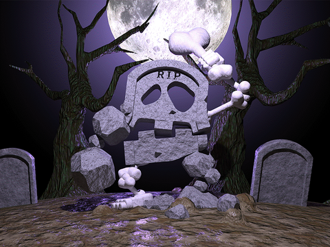 A render of the monster "Gravestone." This render was originally created to serve as cover art for the game GRAVEYARD, but has been repurposed as card art for Monster-Pak.